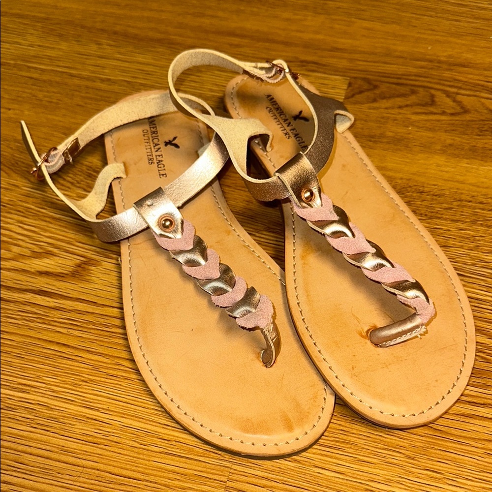 American Eagle Outfitters Braided Tan and Pink Sandals